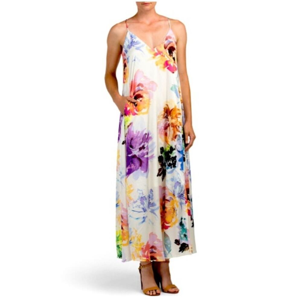 Nicole Miller Floral Maxi Dress in Cream with Multicolor Blooms